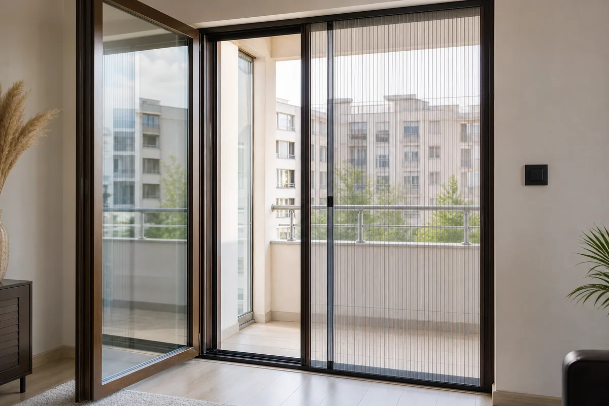 Balkon kapısına takılmış plise sineklik